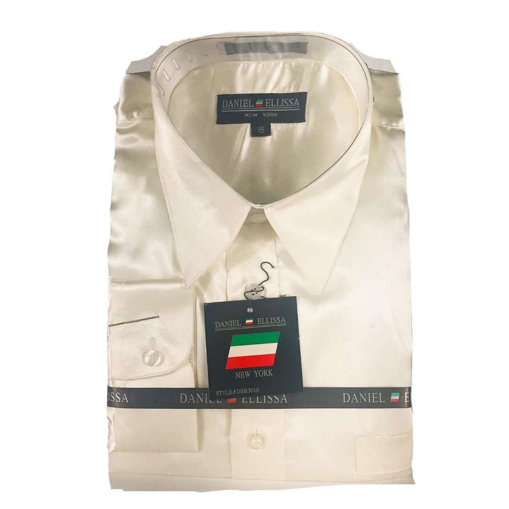 Daniel Ellissa Boy's Beige/Ivory Dress Shirt Satin 100% Polyester Size 16